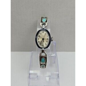 Vintage 1974 Timex Cavatina Hand Wind Sterling Silver Turquoise Bear Paw Watch